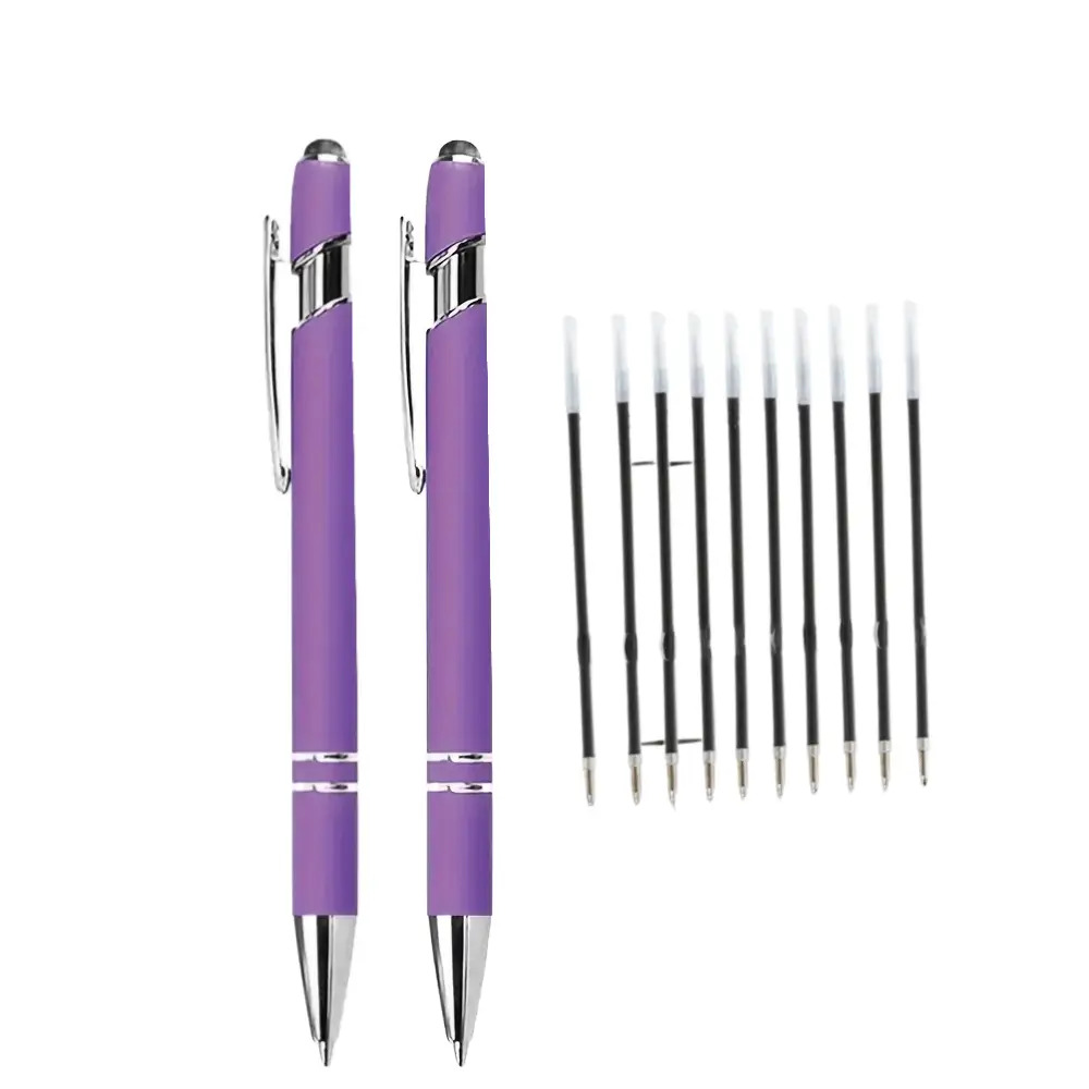 Image of 12pcs Purple Retractable Ballpoint Pen Set With Touchscreen Stylus Tip - Delivers Smooth Writing And Precise Screen Control. Black Ink. Ideal For Office Supplies And School Stationery Gifts For Tea
