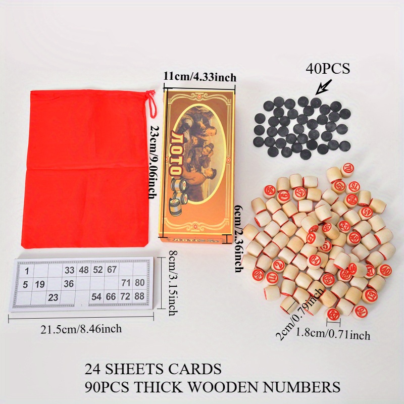24sheets Cards And 90pcs Double-sided Drum Shapes Bingo Numbers 1-90 And 40pcs Black Round Chess Pieces Gift Box Set // Party Entertainment Sport Gathering Birthday