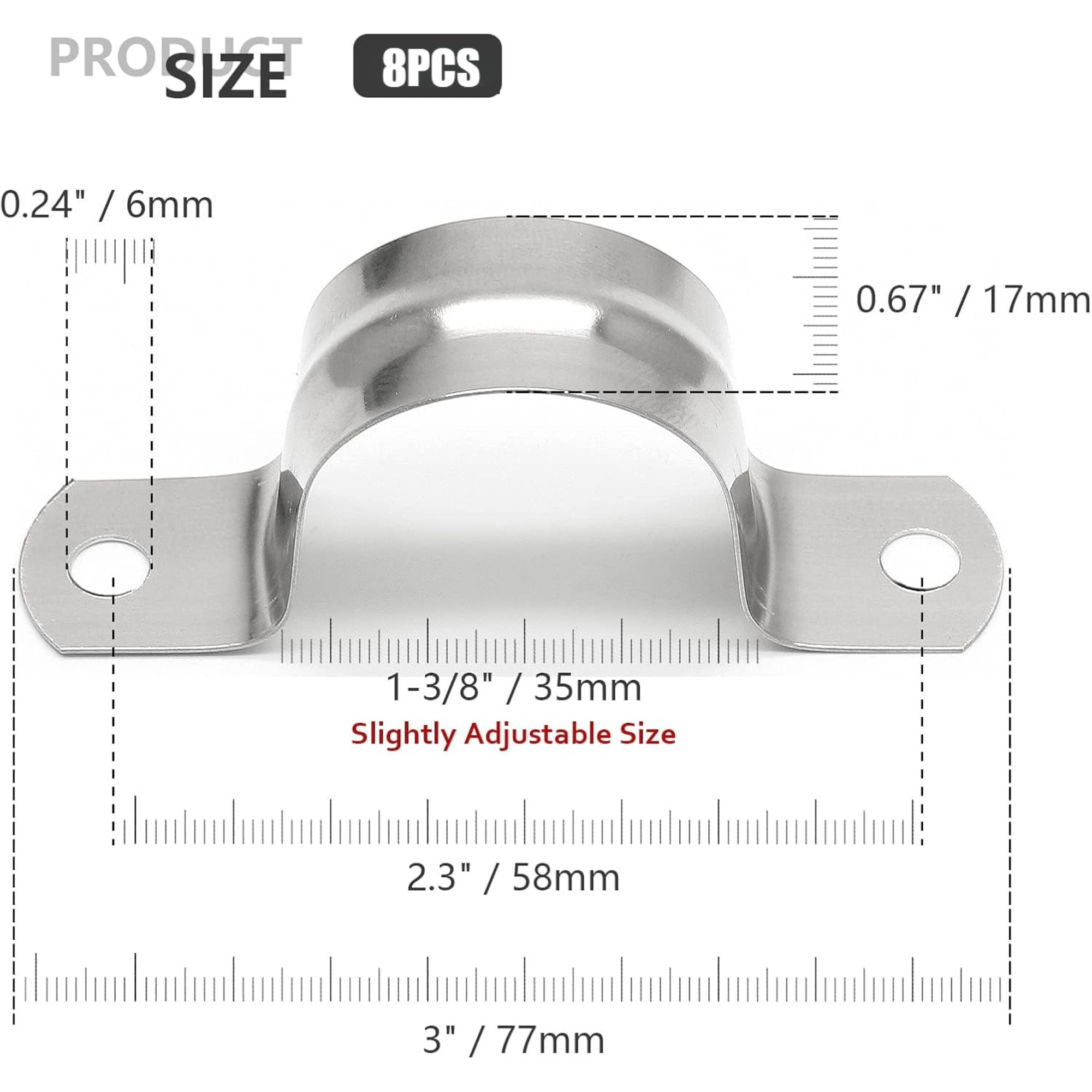 8 pack 304 stainless steel conduit clamp 15 32 inch 0 47 inch two hole   bracket rigid pipe strapping metal u clamp conduit straps tension snap u tube clamp heavy duty pipe clamp details 2