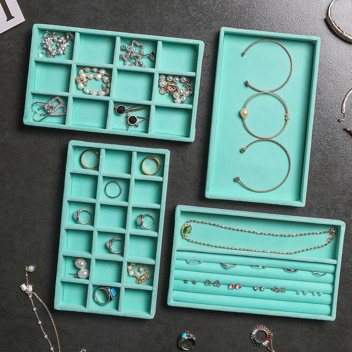 6pcs Stackable Velvet Jewelry Organizer Tray Set