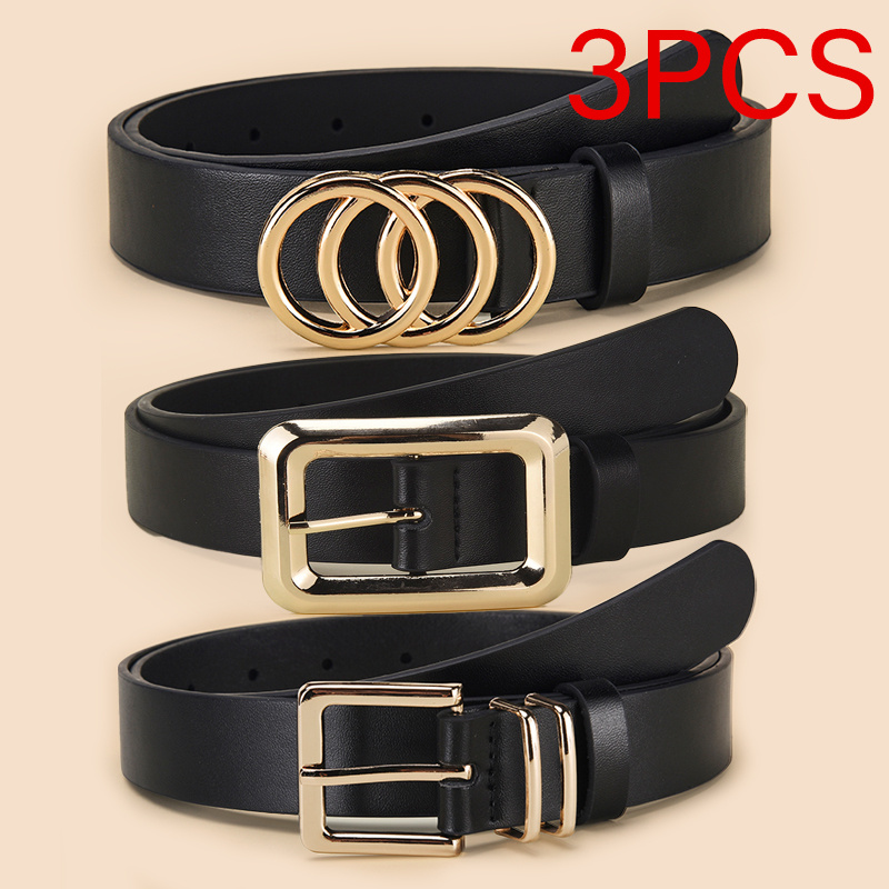 TEMU 3pcs Elegant Women's Pin Buckle Belt - Easy And Versatile Fashion Waistband, Stylish Belt Accessory For Look