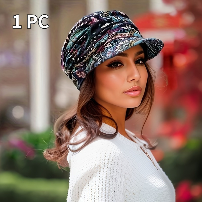 

Ladies Fashion Vintage Floral Newsboy Hat - Lightweight Pleated Design Hat, Soft Cap, Perfect Gift , 1pc