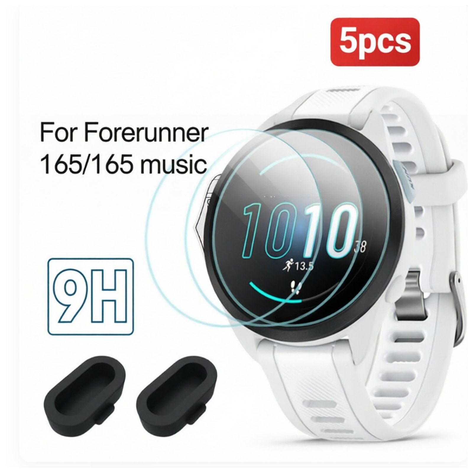TEMU 5pcs, Adapté pour Garmin Forerunner 165/165 Film de protection d'écran Music, avec bouchon anti-poussière et film en verre trempé [Anti-rayures]
