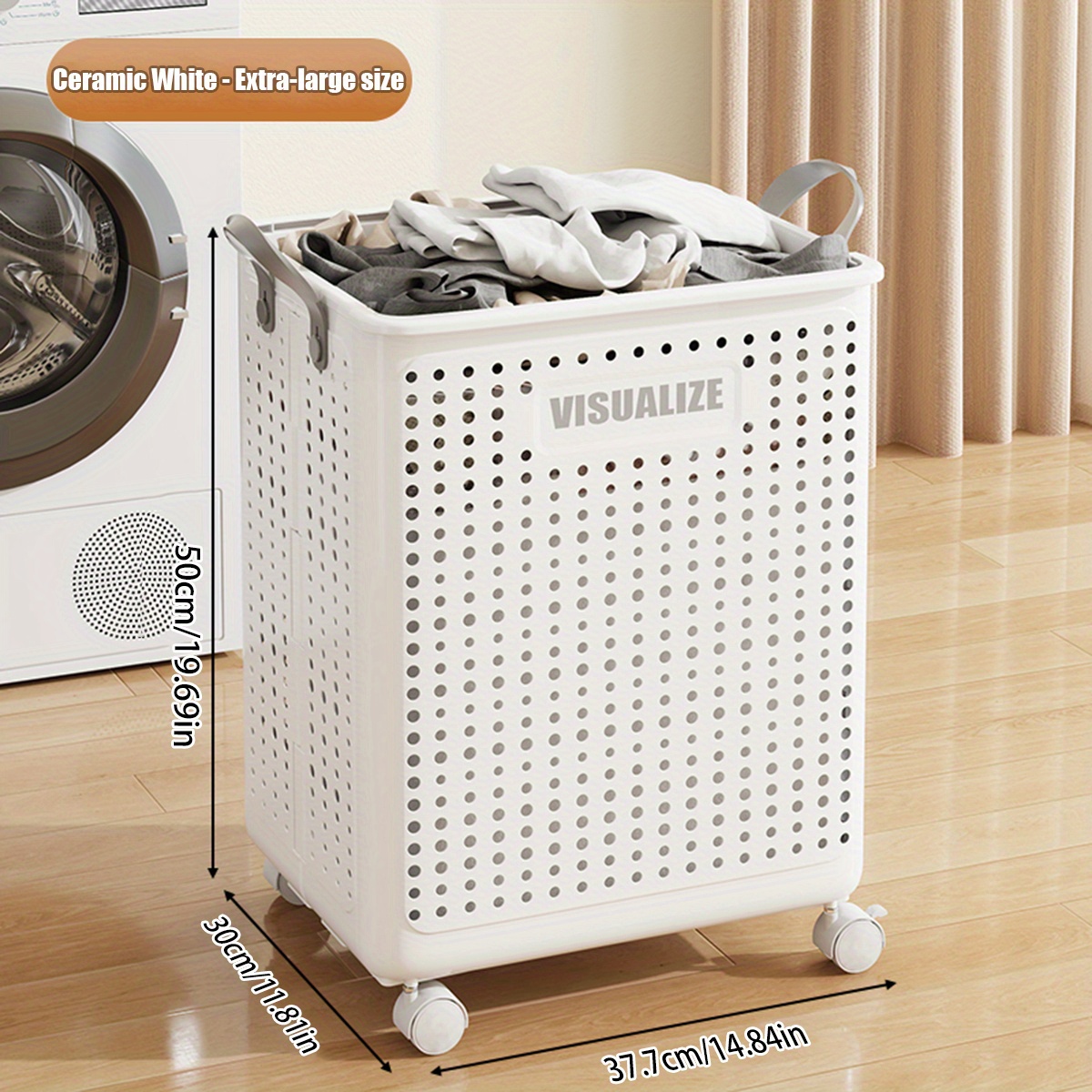 TEMU 1pc Large Foldable With Wheels And 360° Rotating Dirty Garbage Basket-garbage Basket For Clothes Storage, An Opening-style Laundry Basket That