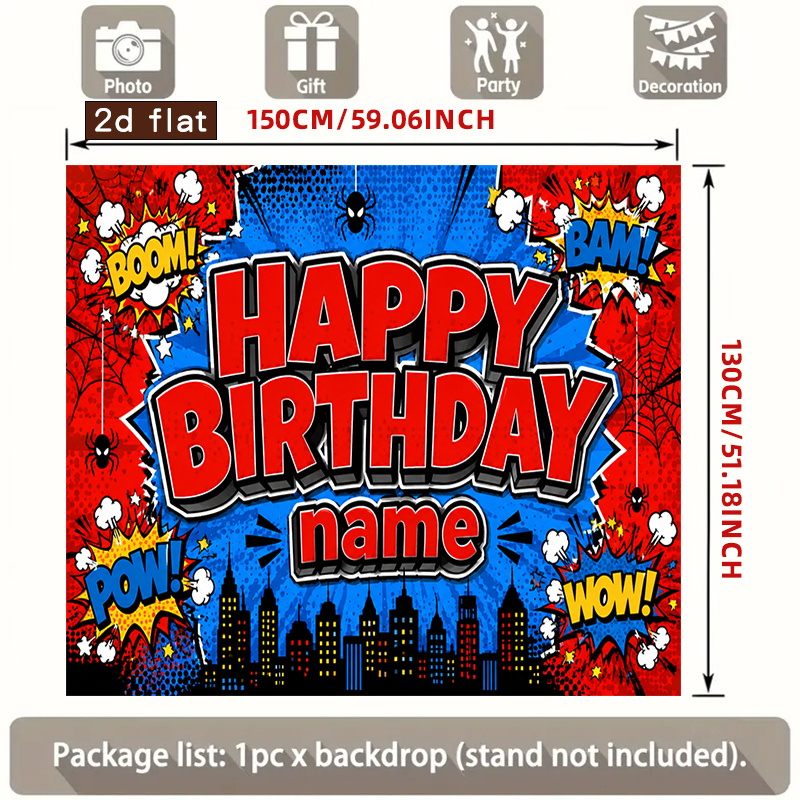 TEMU 2d Flat, 2d Flat - 2d Flat Banner, 1pc Red Blue Comic City Pop Art Boy Birthday Backdrop Custom Birthday Backdrops, Featuring Names Or Photos,