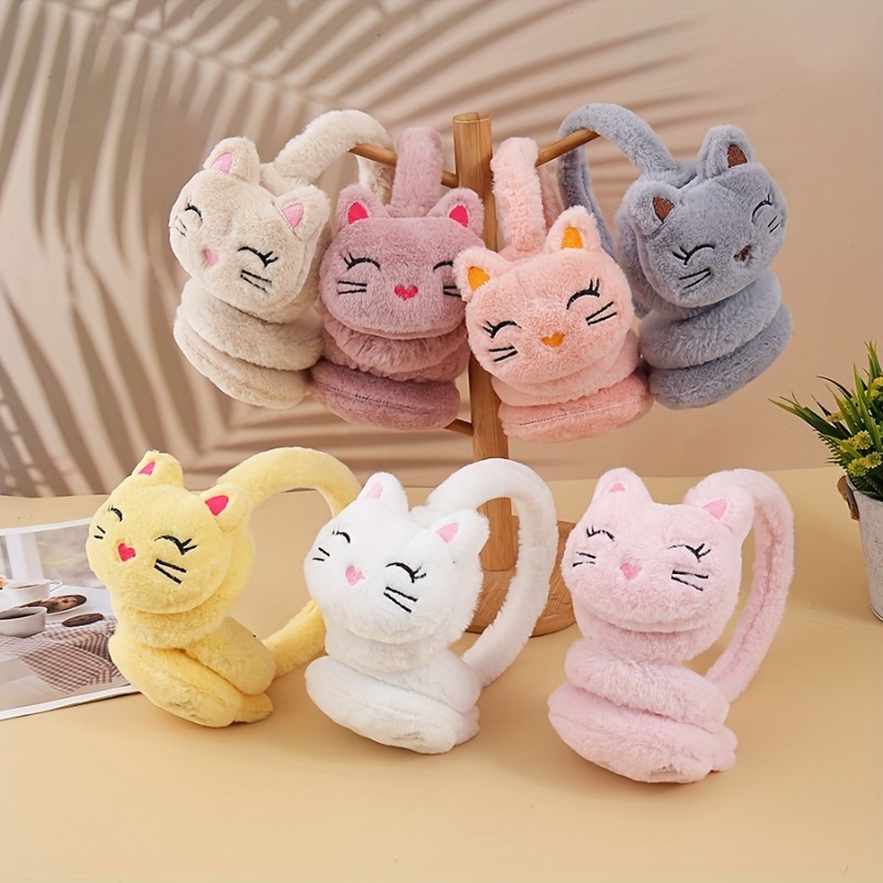 Soft Plush Kitten Ear Warmers - Pink Gray - Hand Wash - Winter Accessory