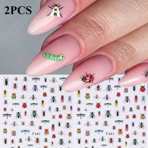 2pcs insect nail art stickers self bee ladybug dragonfly more decals vibrant glossy plastic diy nail decor for hands feet easy application nail art accessories nail stickers for nail art hand decoration design