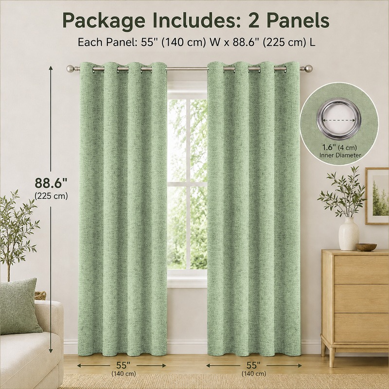 TEMU 100% Opaque Curtains With Eyelets, Curtains, Linen Look, Pack Of 2, X W 140 Cm, Blackout Curtain, Thermal Curtain, Heat Protection, For Bedroom,