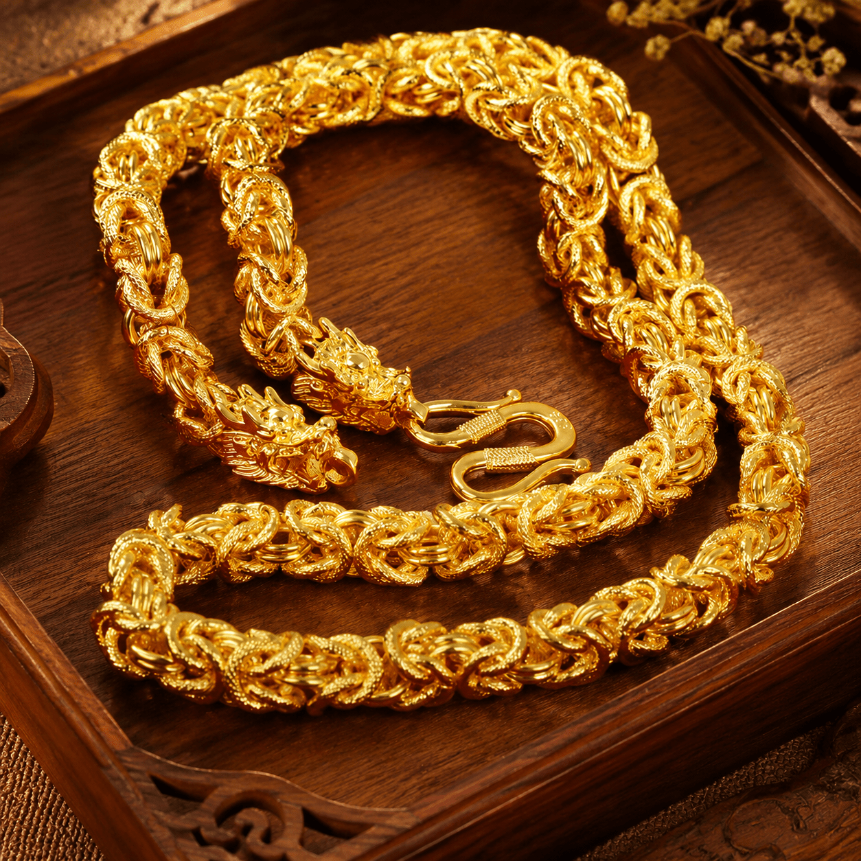 TEMU Heavy-duty Handcrafted Byzantine Golden Woven Chain, Jewelry With Unique Cloth-like Texture, Ornate Carved Decorative Clasp, Unisex Accessory,