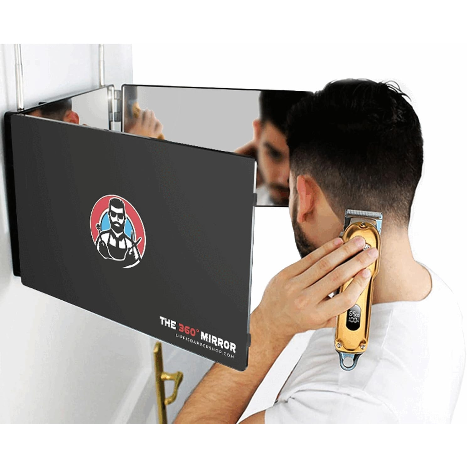 E-shop 360-Grad-Haarschneidespiegel, Drei-Wege-Selbstschneidespiegel, Transparentes Anti-Beschlag HD-Glas, Kunststoffrahmen, Beauty-Personal Care,
