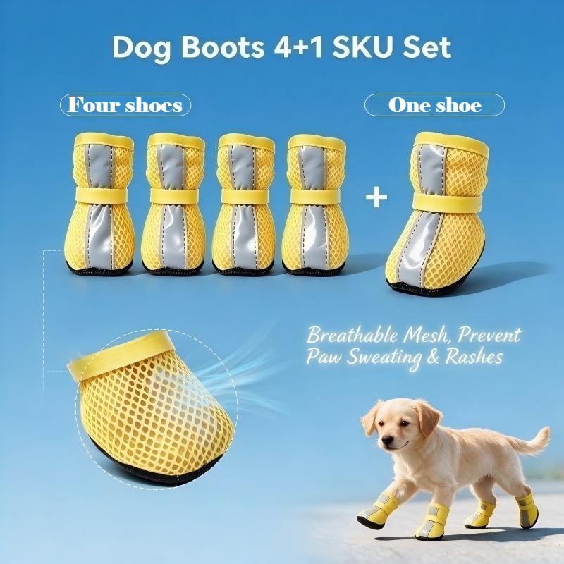 4pcs Dog Boots and 1 Spare Boot for Paw Protection