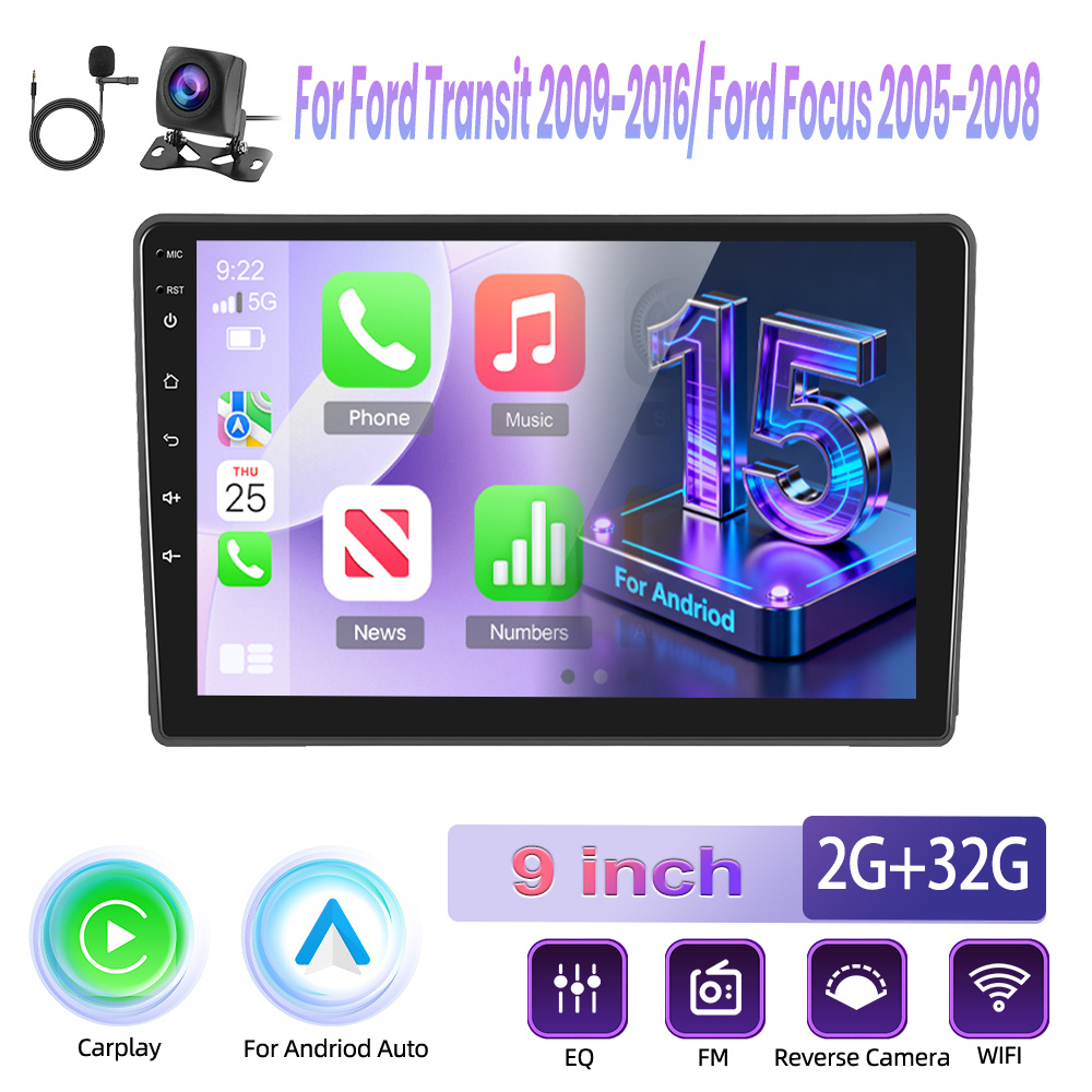TEMU For Ford Transit 2009-2016/ For Ford Focus 2005-2008 For 15 2g 32g Car Radio, Featuring Integrated Canbus And , 9-inch Touch Display, And