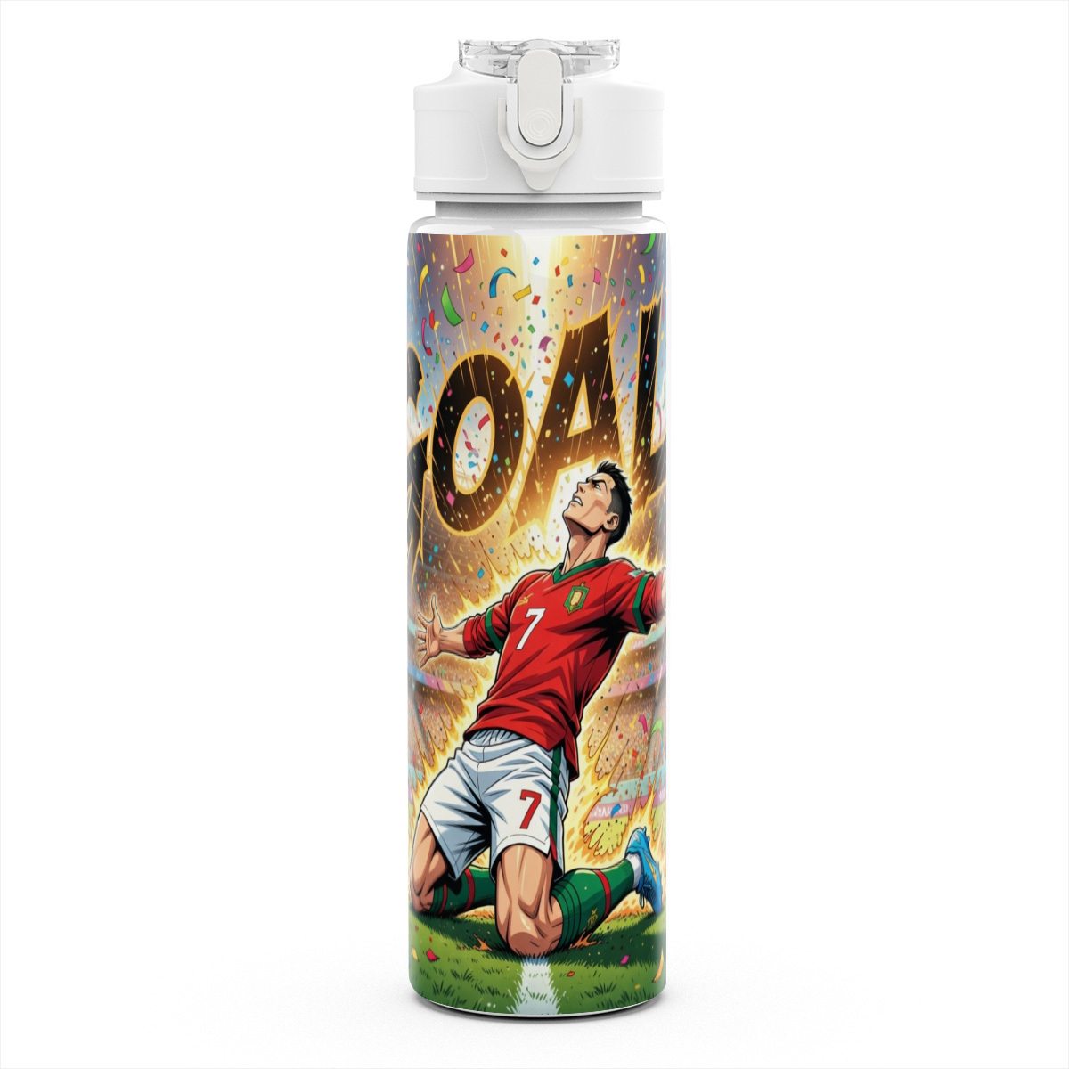 TEMU 1pc Player Victory Cheer 750ml Durable Lightweight Straw Water Bottle, Cute Printed, Leak-proof Reusable Travel Running Cup - Ideal Gift For