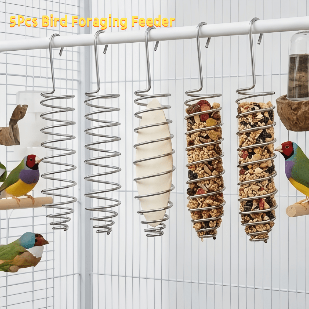 TEMU 5pcs Bird Foraging Feeders, Hanging Fruit And Vegetable Holders For Cages, Daily Enrichment Activity Toys For Parrots And Cockatiels, Spiral