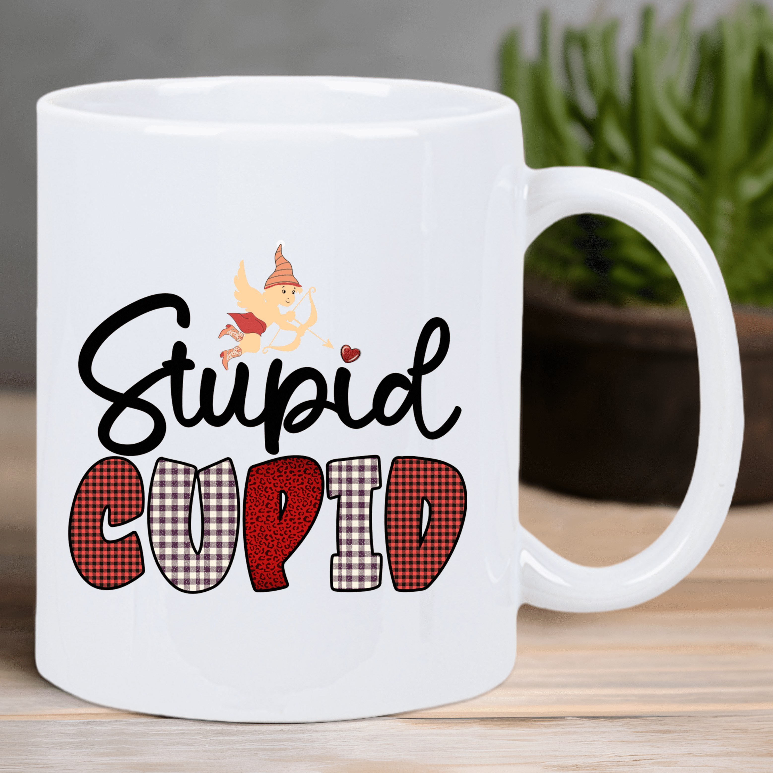 stupid cupid ceramic coffee mug reusable hand wash   with red black gnome design perfect gift for   men women   mug whimsical cupid theme reusable mug details 1