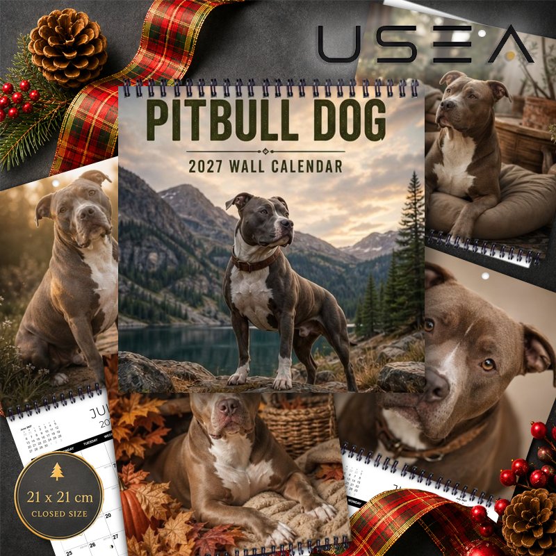 TEMU 2027 Wall Calendar, 1pc 2027 Pitbull Dog Wall Calendar 8.3x8.3 Inch Spiral Hanging 12 Months Monthly Planner, Large Blocks, Us Holidays, Home
