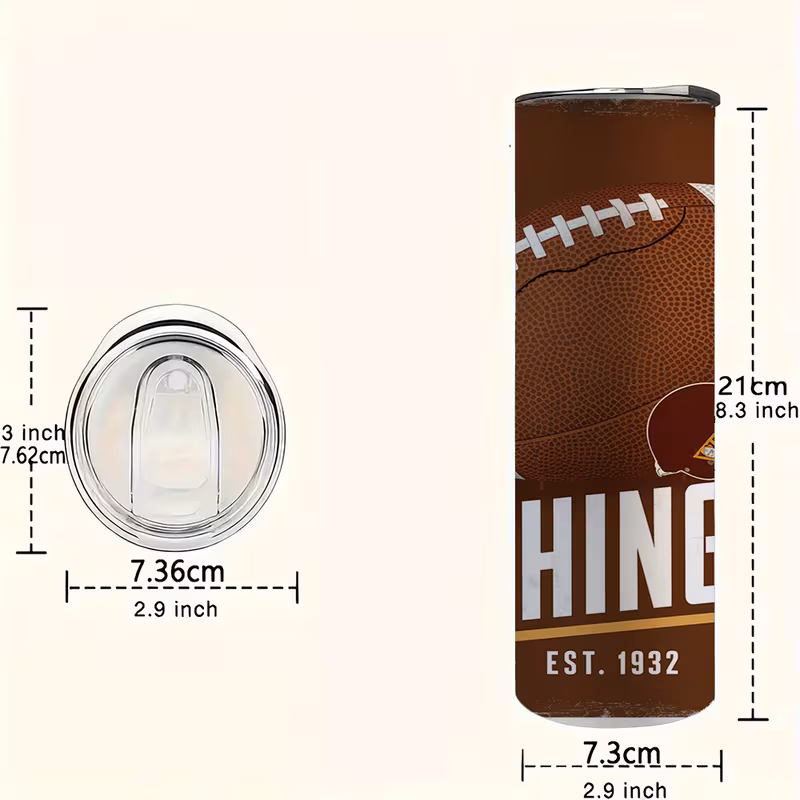 1pc 20oz stainless steel tumbler football design insulated leak proof lid straw durable gift for sports fans 2