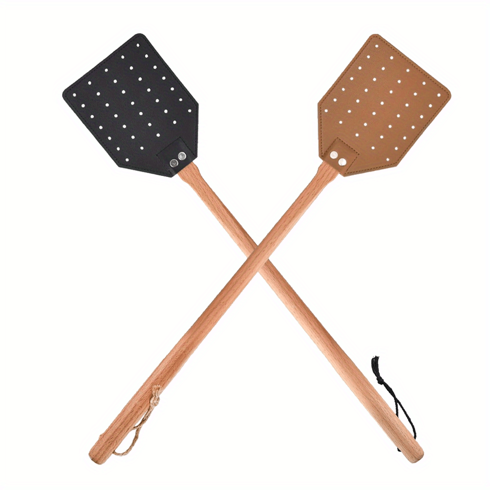 Image of 2pcs Heavy Duty Swatter - Wood Long Handle, 49.5cm/19.49inch, Durable Fly Swatter For Outdoor Rustic Bug Swatter Flies, Mosquitoes And Bees