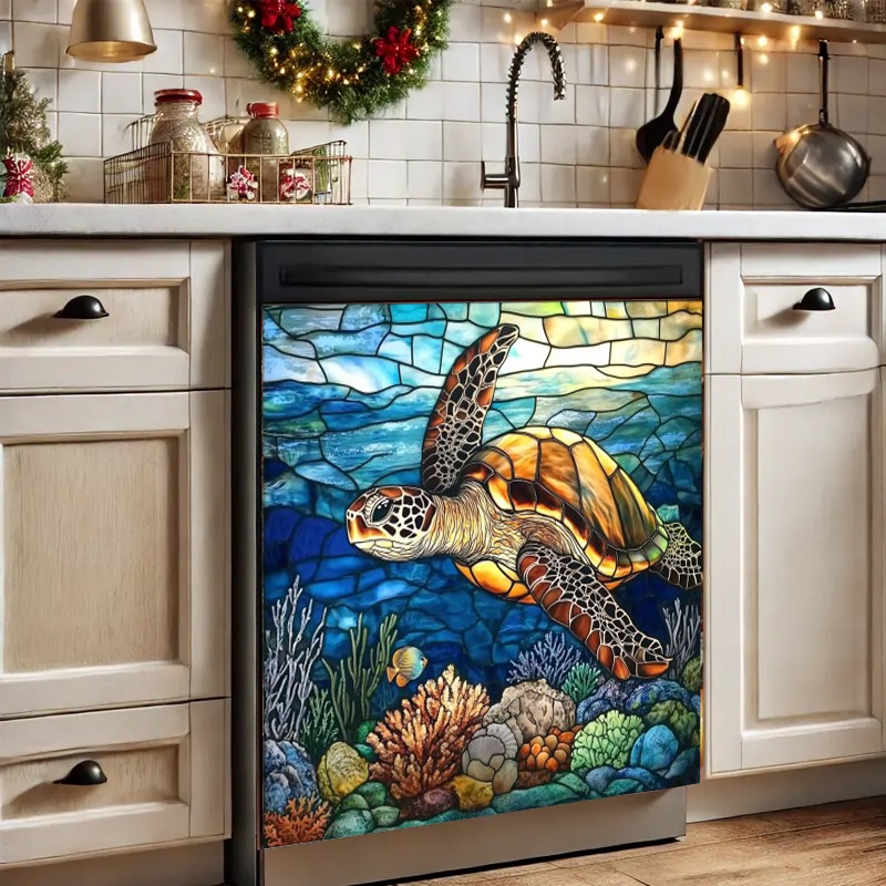 

1pc Vinyl Dishwasher Magnet Cover - Waterproof, , Easy To Clean Kitchen Decor - No Electricity Needed - Sea Turtle Design Refrigerator Decal