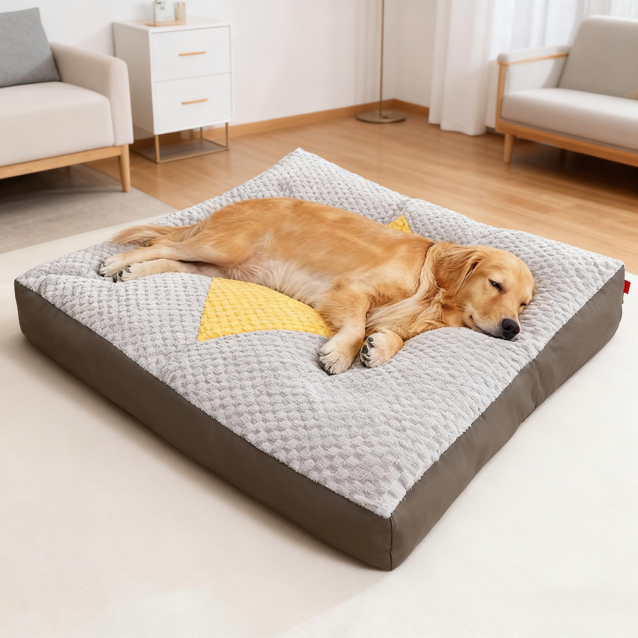 TEMU Elevated Dog Crate Pad And Large Dog Bed, Featuring A Non-slip Base, Luxurious Ultra- - A Heavy-duty Gray And Beige Pet Sofa. This Oversized Dog