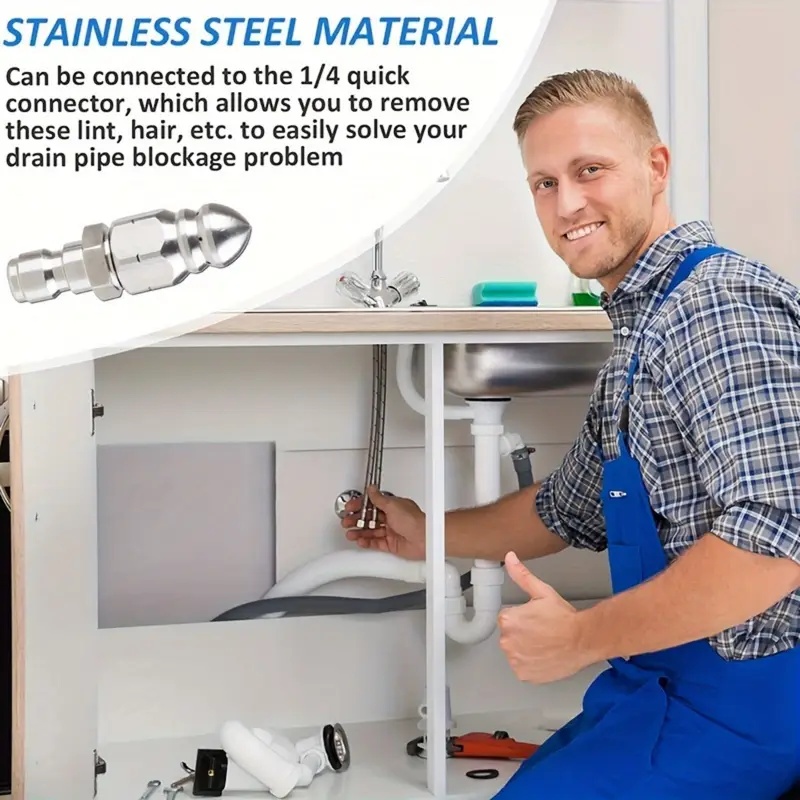 high pressure   nozzle with 6 rear   5000psi stainless steel drain cleaner for clogged pipes quick connect high pressure sprayer nozzle for home commercial use   cleaner   design durable construction Product details 4