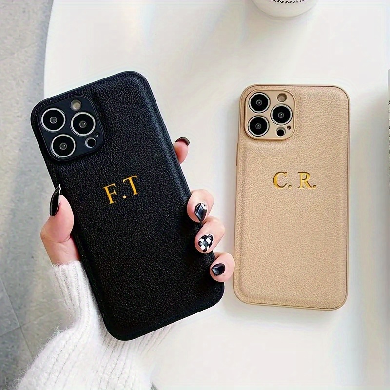 

Personalized Phone Case For 15 14 11 15 14 Plus Customized Name Letters 3d Embossed Engraved Golden Hot Stamping Luxury Ins Korea Pattern Leather Case For 15 14 11 Gifts