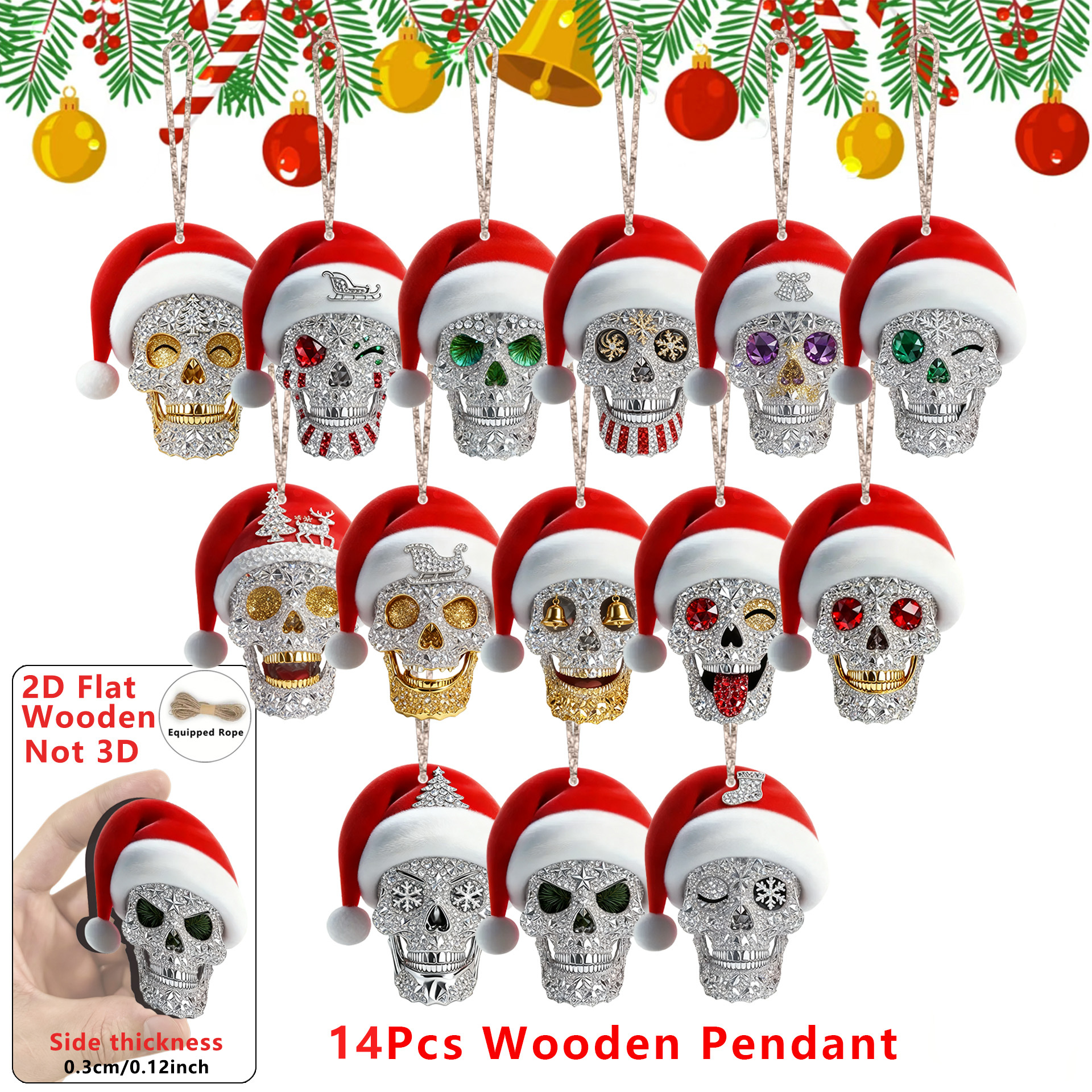 TEMU 2d Flat, 14pcs (or Any Number To 2, Depending On Inventory) Artificial Christmas Tree Pendants - Gothic-style Irregular Shaped