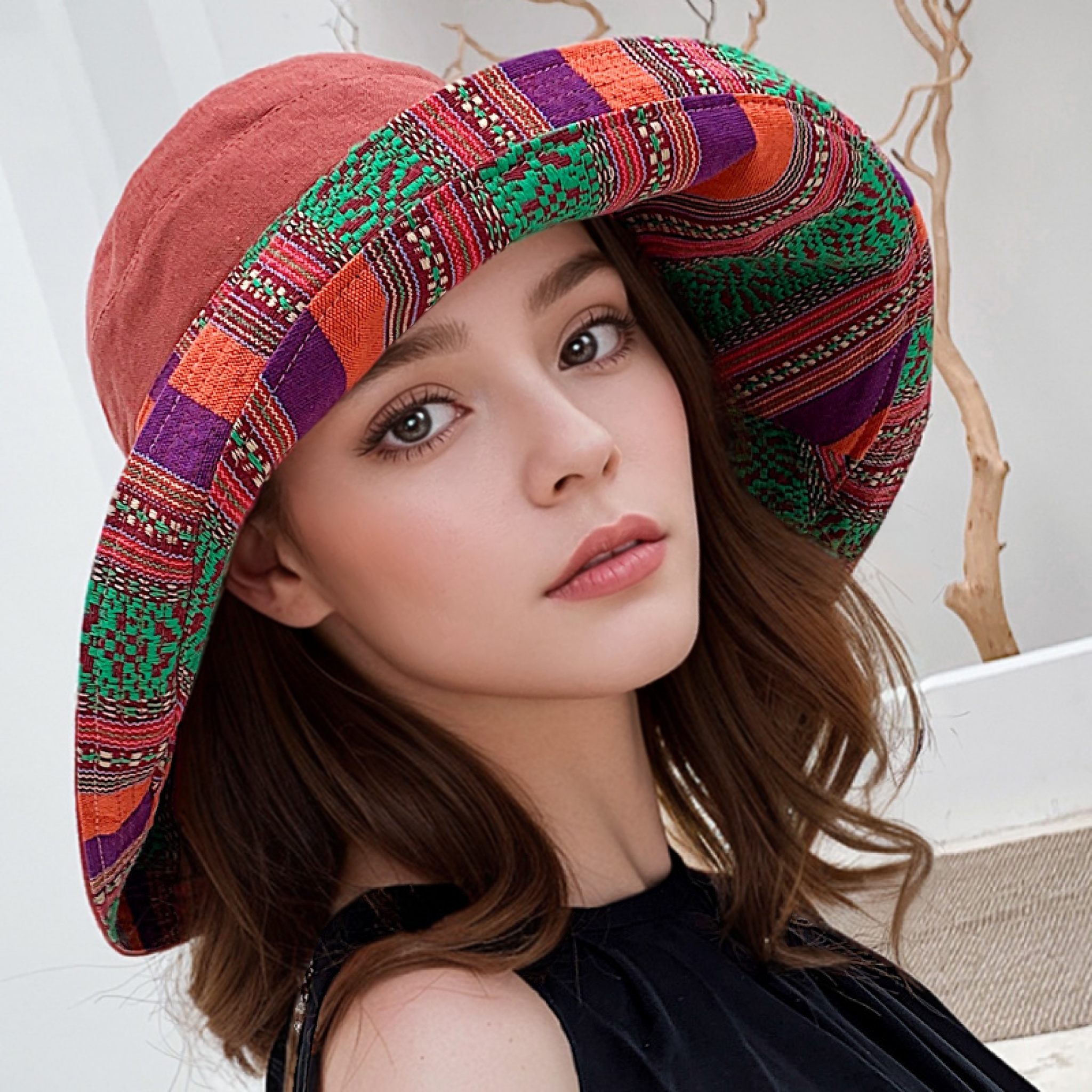 TEMU Chapeau de pêcheur Printemps Été Style National Réversible Chapeau de soleil Voyage Bonnet polyvalent Femme Couvre-visage Influencer Chapeau de