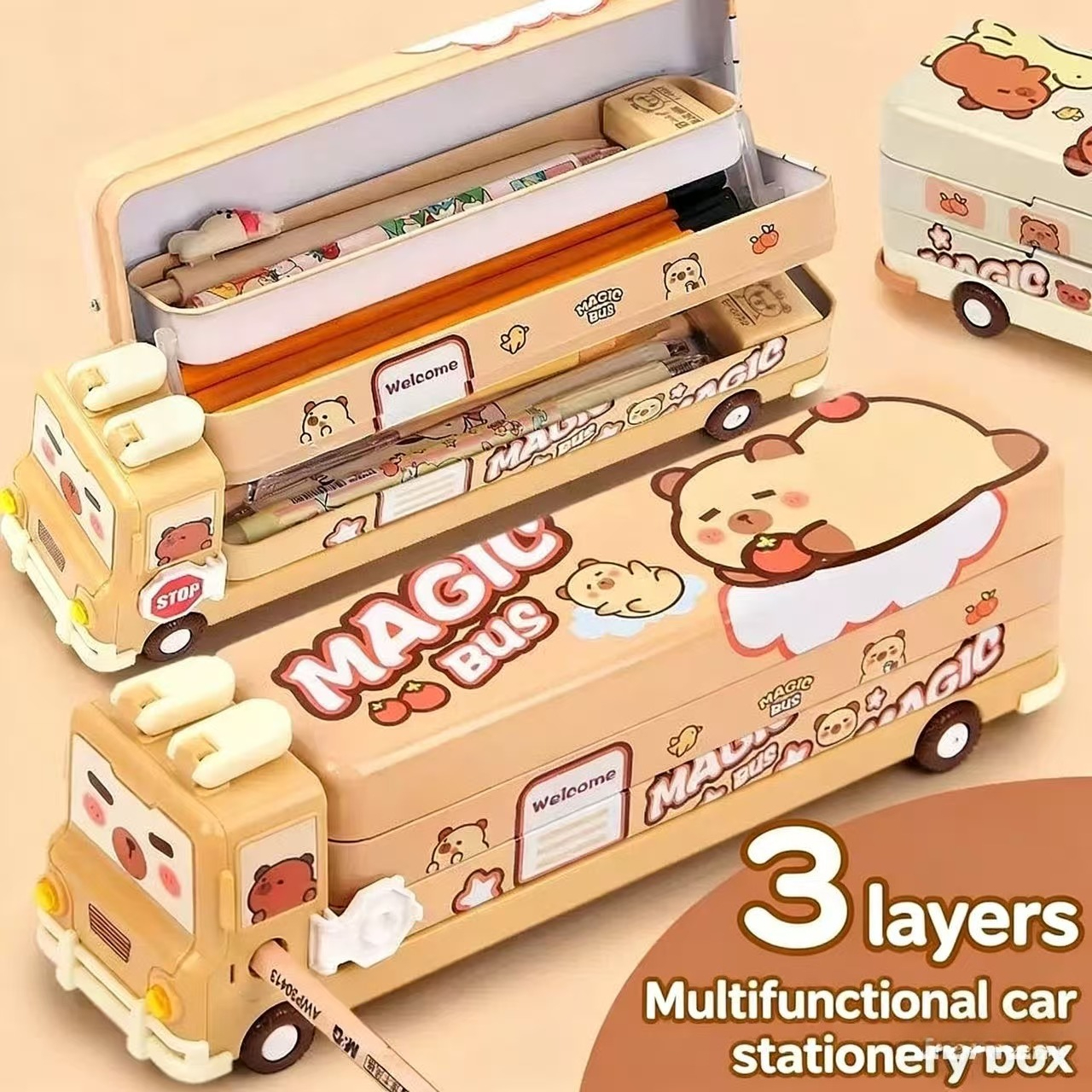 Multifunctional Capybara School Bus Pencil Case