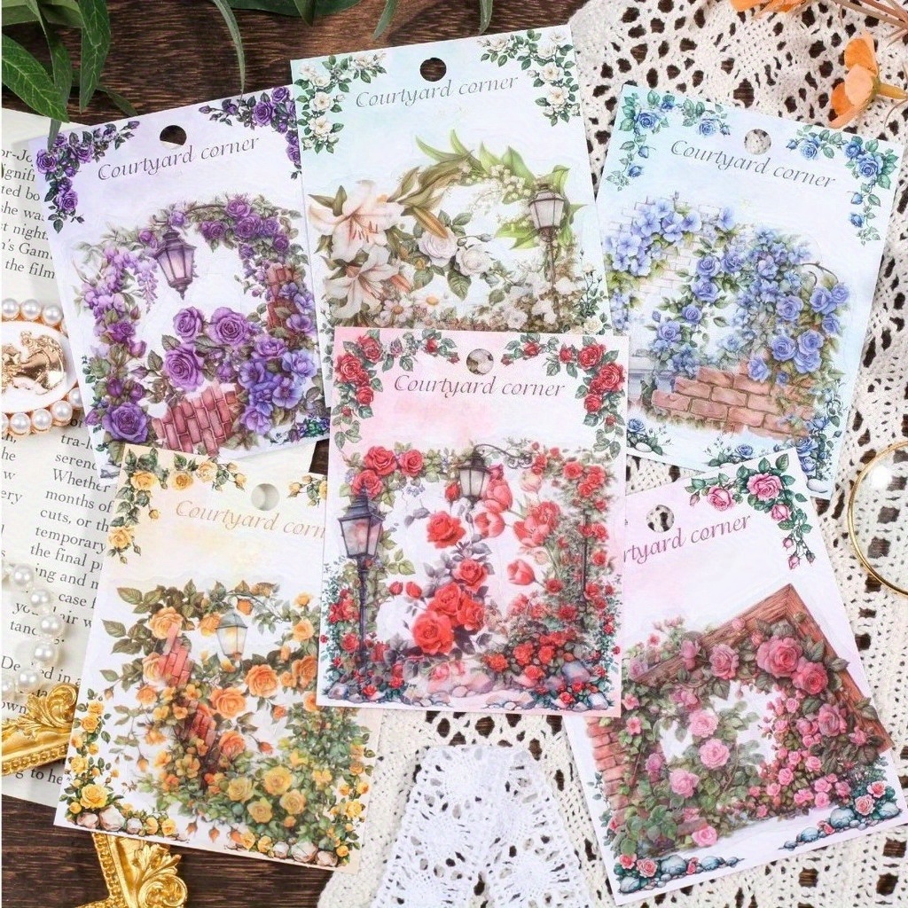Image of 180pcs Flowers Corner Stickers Pet Sticker Package Diy Diary Decoration Sticker Photo Album Junk Journal Supplies Scrapbboking Stickers Phone Case Photo Computer Gift Decoration Materials