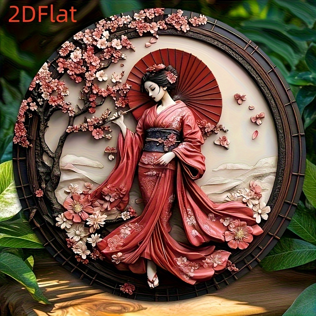 TEMU 2d Flat - A 2d Flat Wooden Decoration Featuring Japanese Kimono Theme - A Hanging Ornament Made From Wood, Suitable For Various Occasions,