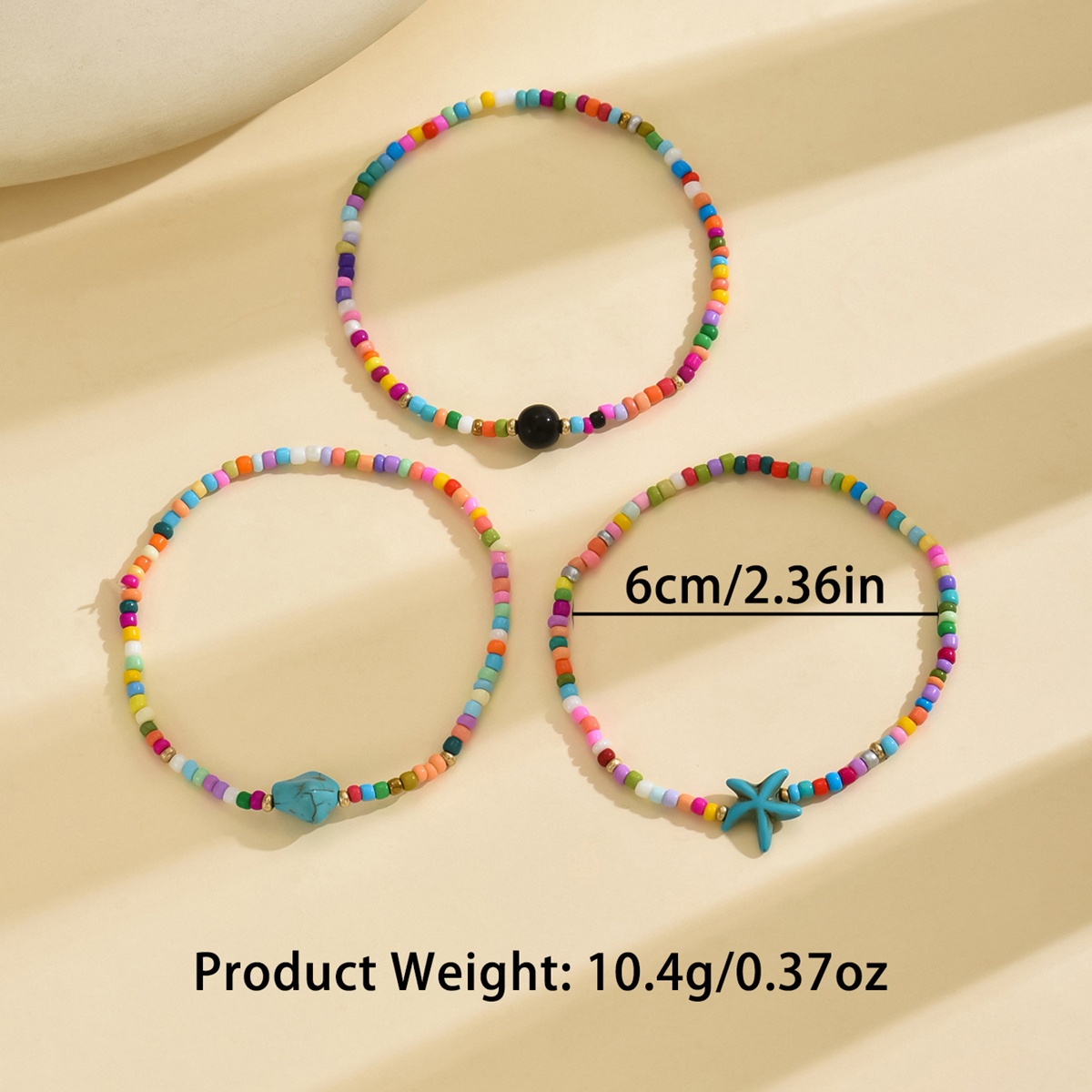 3pc Women's Beach Layered Glass Bead Ankle Bracelets Set