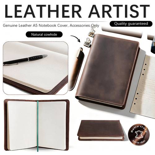 item picture handcrafted a5 full grain cowhide genuine leather diary cover with arabesque floral pattern refillable notebook protector with pocket card slot and pen loop handmade a5 full grain genuine leather notebook cover