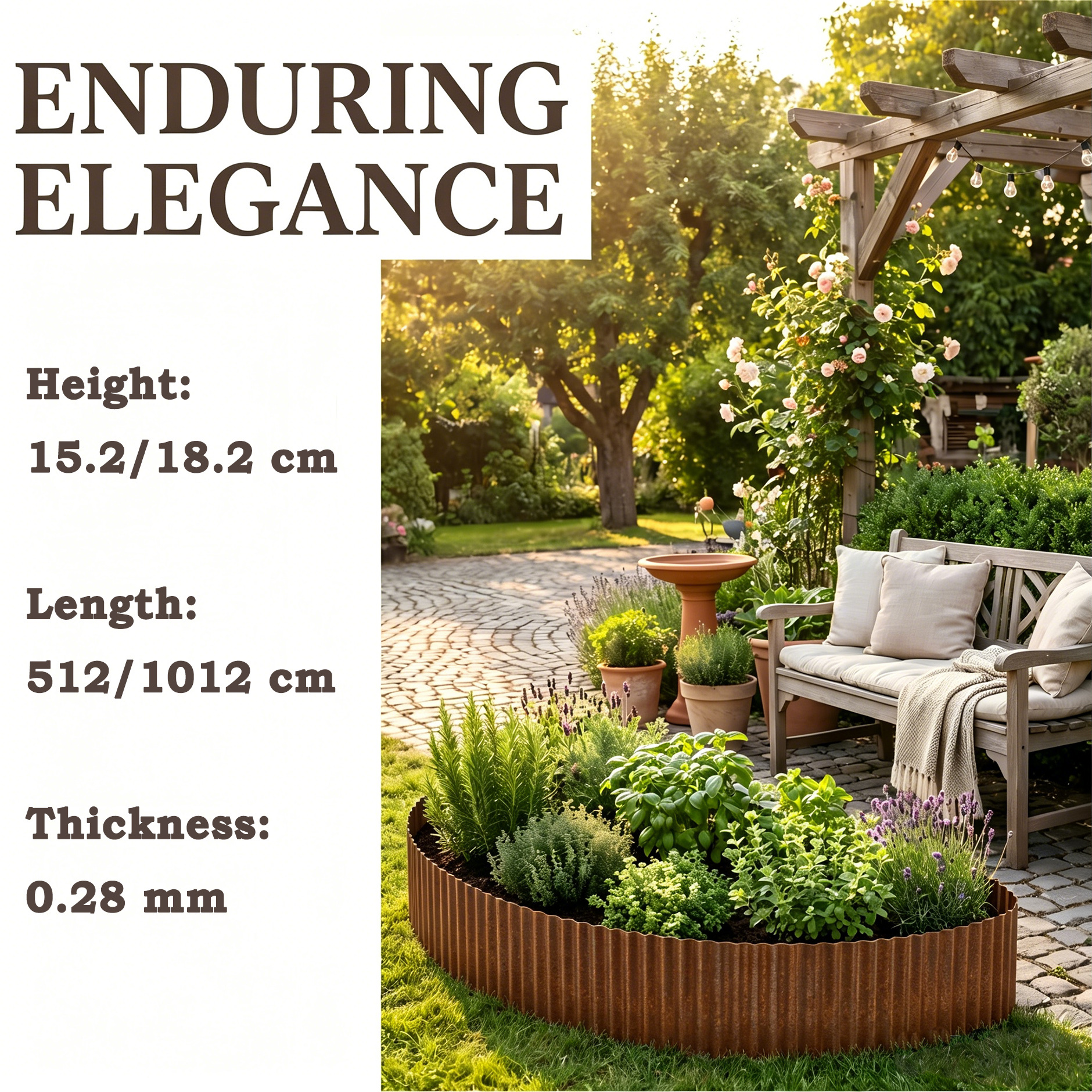 Flexible Lawn Edging, Wave-shaped Garden Border, Metal Garden Edging, Flower Bed Edging, Size 512/1012cm