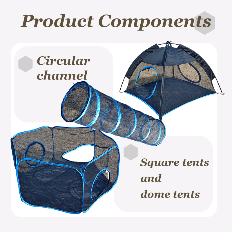 Portable Blue Pet Hideaway Play Set, 3pcs Pop Up Playing House