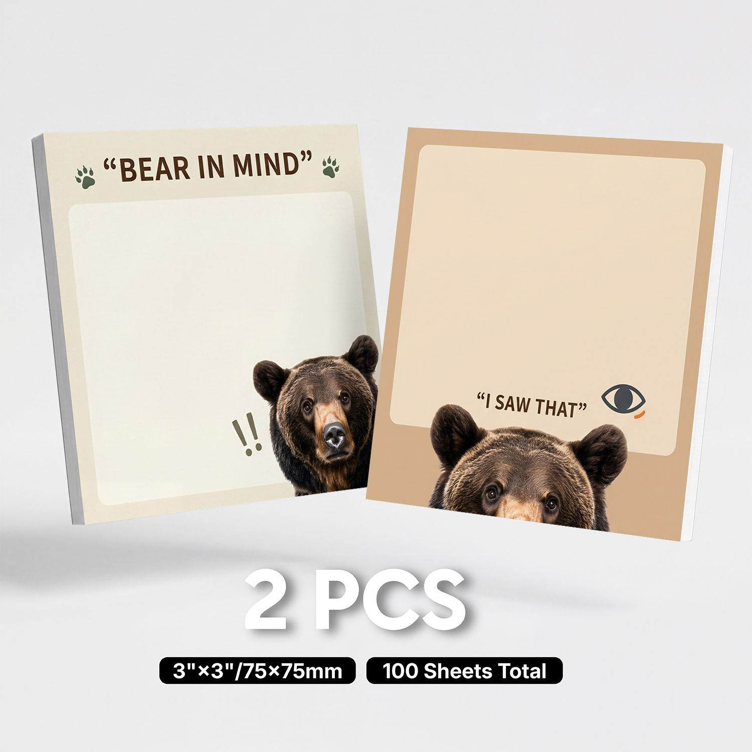 TEMU 2pcs (2pcs) Sticky Notes Suitable For Planner, To-do List & School - 100 Sheets Total Removable Self-stick Adhesive Memo Pads With Cute Bear,