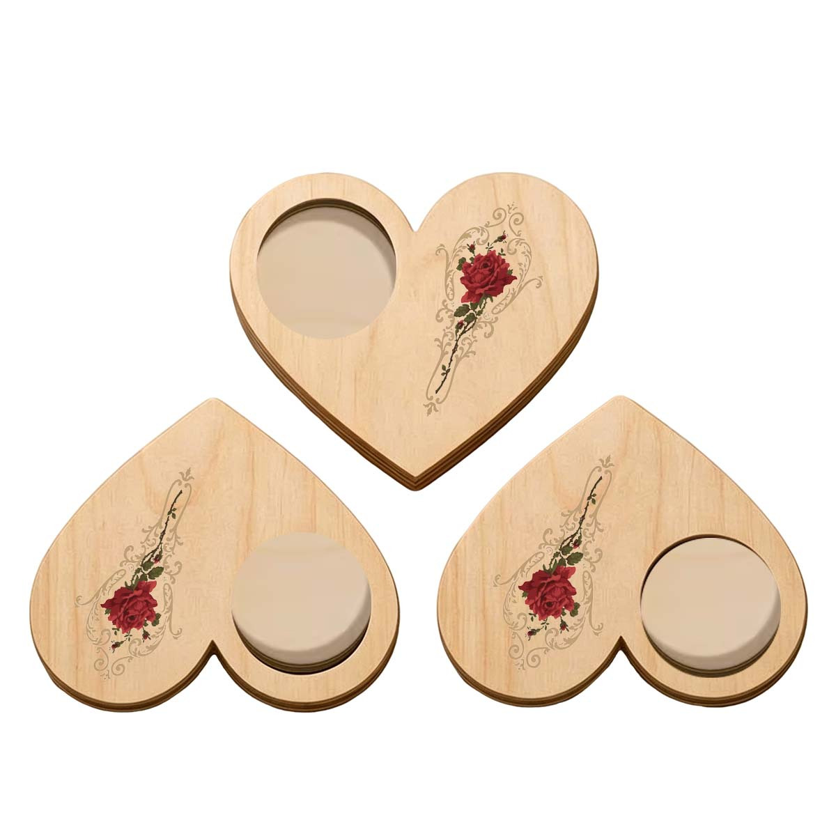 TEMU Set di 3 portacandele artistici a forma di cuore in legno con decorazioni , ornamenti da tavolo in stile retr簷 boh矇mien, decorazioni per la casa