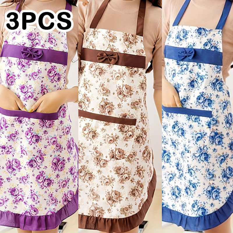 E-shop 3 Stück Blumen-Garten-Schürze mit , Atmungsaktives Langlebiges Material, Multifunktionale Ganzjahres-Schürze für Garten, Zuhause, Café, Küche