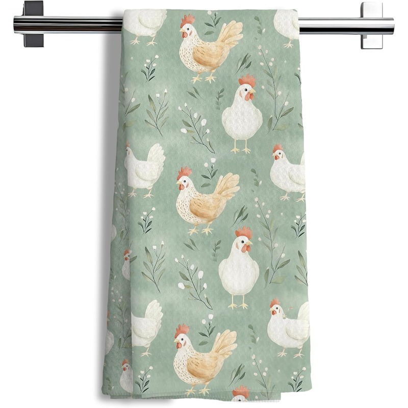 TEMU 1pc Chicken Floral Dish Towels Suitable & Bathroom Decor, Farmhouse Cottage Core With Chicken Motif, Machine Washable Cloth, Modern Rectangular