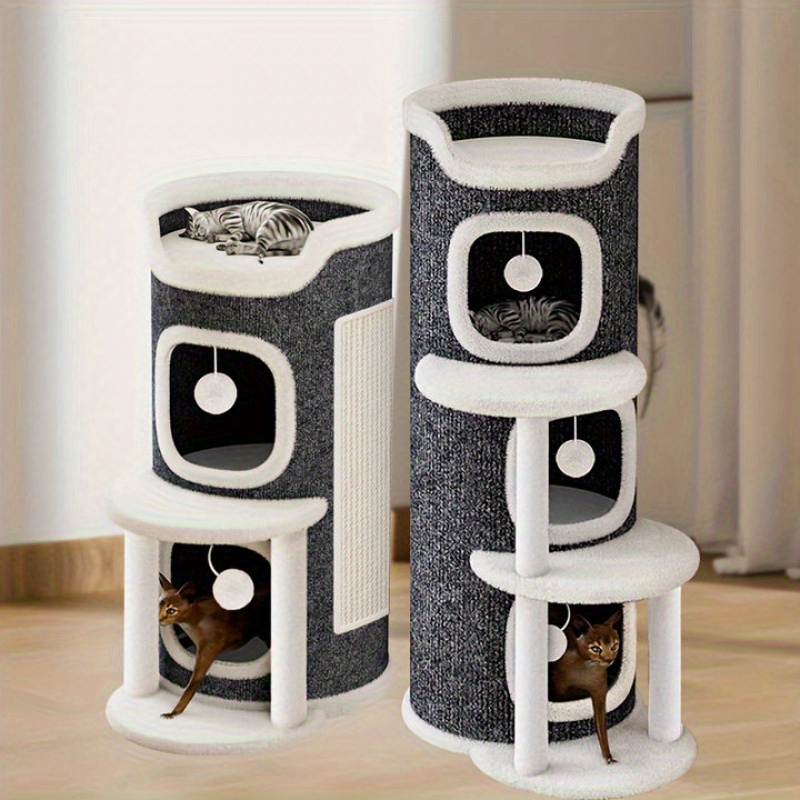 

2/3-tier Tree Tower With Cozy Condo - Soft Fur Apartment, Sisal Scratching Post & Interactive Play Ball - Ideal For Sleep, Rest & Play - Wood Fiberboard Construction, Cat Tree Tower For Large Cats