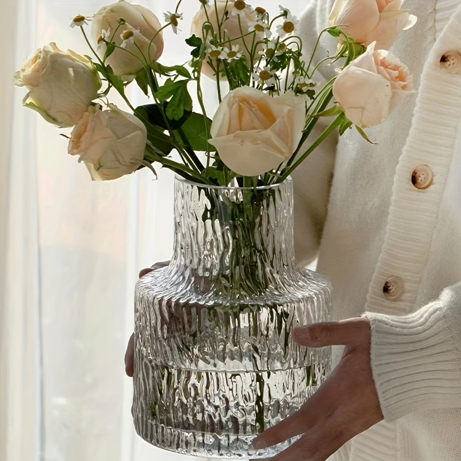 

Vintage-style Textured Glass Vase For Flower Arrangements, Home And Table Decoration, Suitable For Hydroponic Plants.