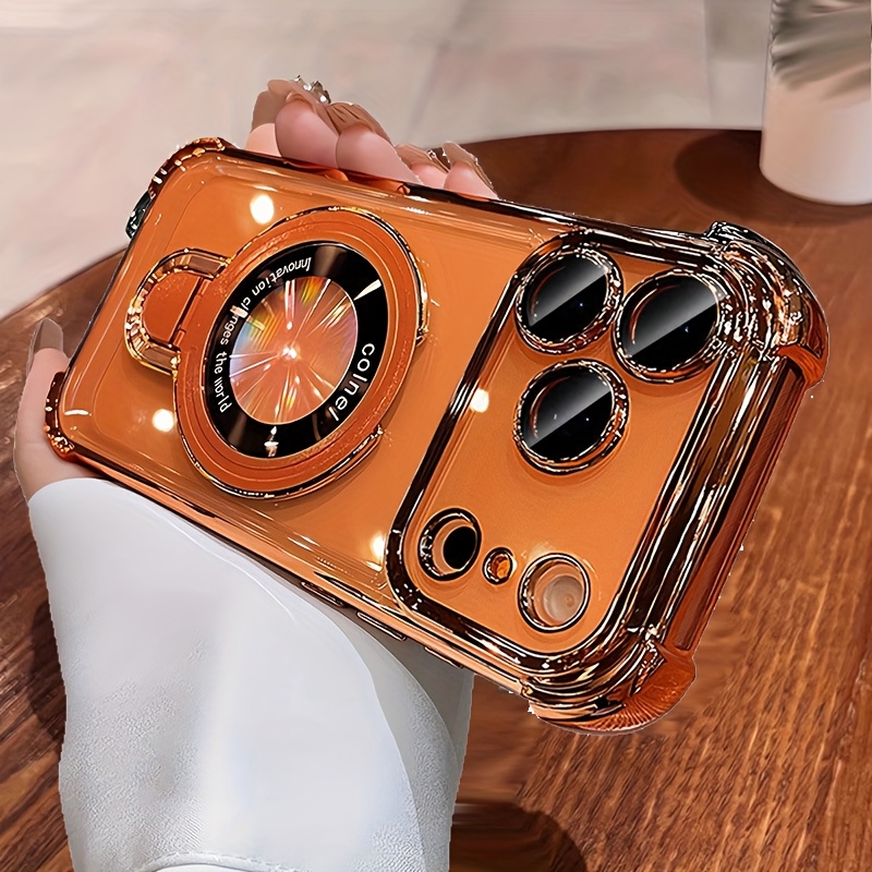 E-shop 3-teiliges Set [1 Handyhülle + 2 Bildschirmschützer] Stilvolle galvanisierte Magnet-Handyhülle mit Ständer, geeignet für iPhone 17 Pro Max 17 17