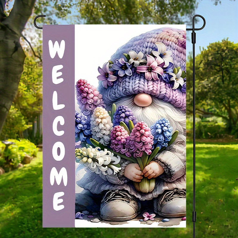 

Garden Flag - Purple Hyacinths With Cute Design, Double-sided Waterproof Burlap, Welcome Yard Decor, 12x18 Inches