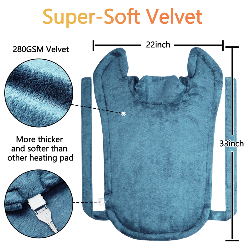 large weighted heating pad for neck and shoulders fast heating 4 temperature settings auto shut off full body     electric heating pad grey 33 x22 Product details 0
