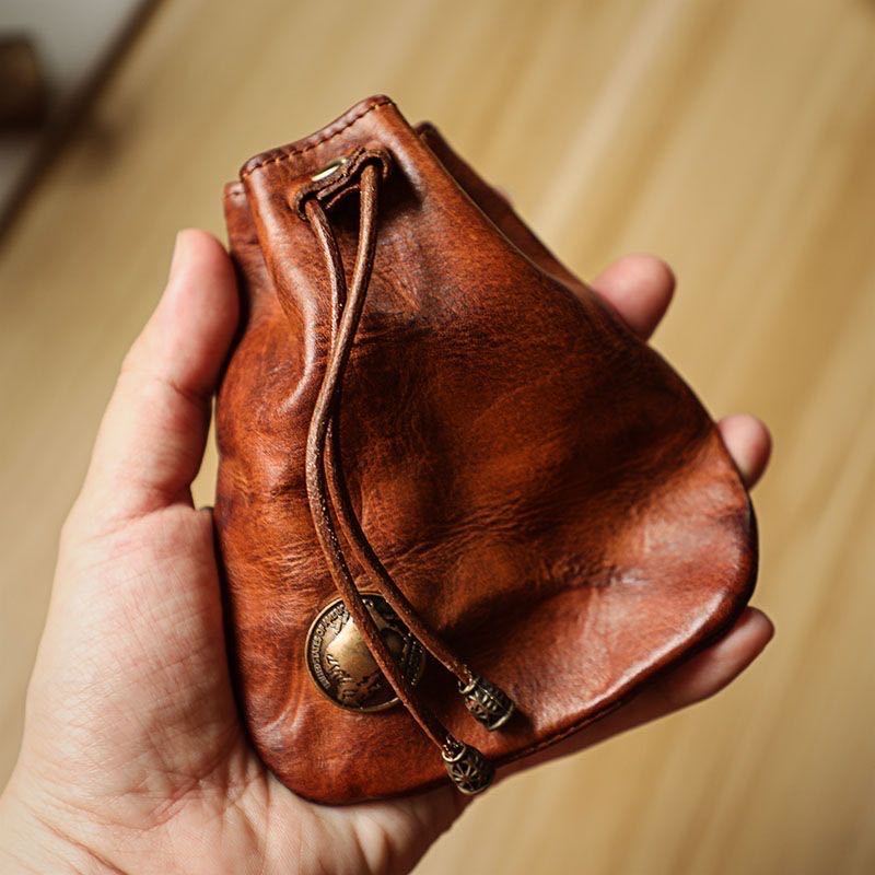 Leather Coin Purse, Leather Drawstring Bag, Coin Pouch, Leather Bag, Change Holder, Valentine's Day Gift For Men And Women, Wallet, Coin Purse For Men
