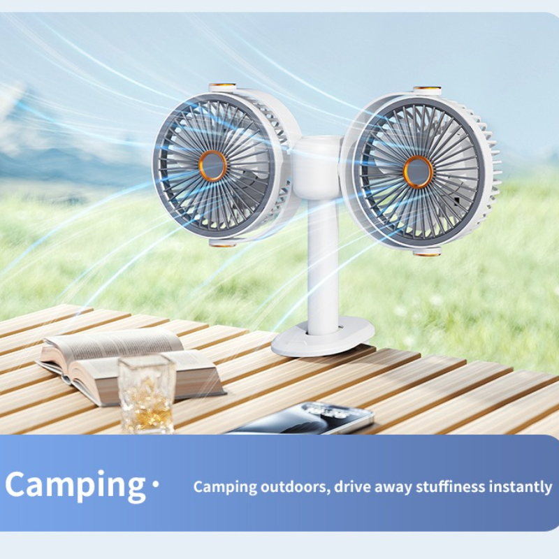 A Dual-Head Fan with Independent Control That Can Be Clipped, Hung, Stood, Or Suspended, Featuring Five Speed Settings That Can Be Switched with a Single Button. It Makes a Perfect Gift for Family, Friends, And Colleagues, Suitable for Housewarming