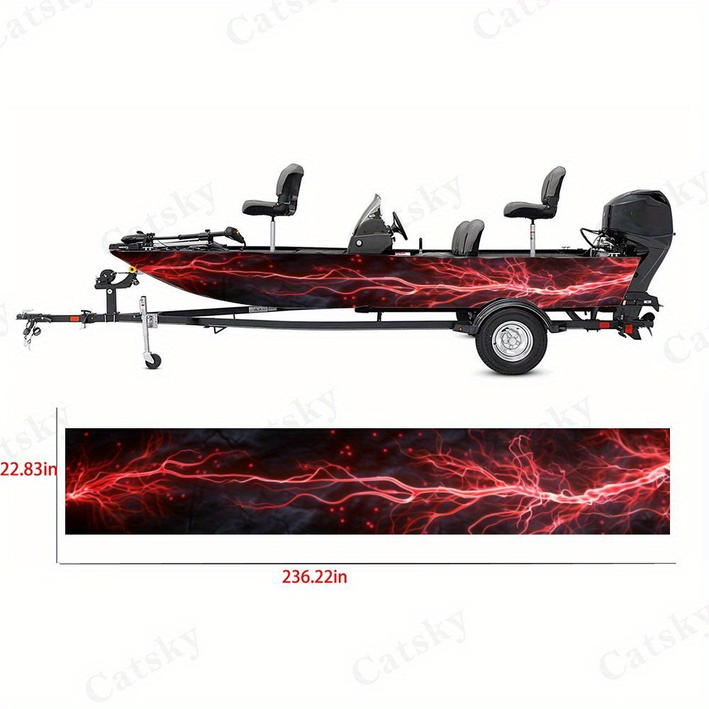 2pcs Red Lightning Boat Stickers, Waterproof Vinyl Wrap