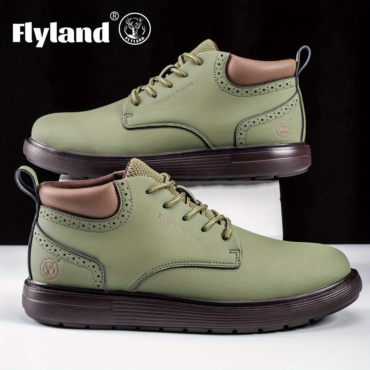 mens premium genuine leather chukka boots handcrafted breathable durable white with orange accents round toe lace up eva rubber sole casual   british style       shoes classic   shoe durable eva sole 6 5 army green 0