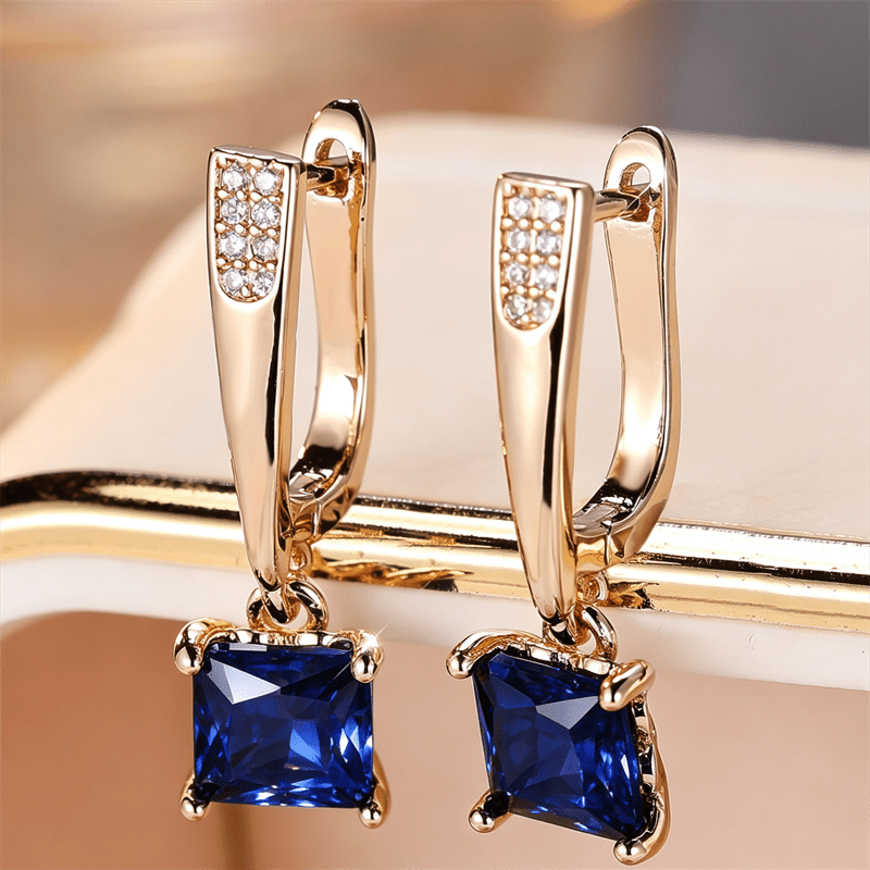 TEMU 1 Pair Retro Earrings Blue Synthetic Zirconia Light Luxury Temperament Daily Elegant Women' Earrings
