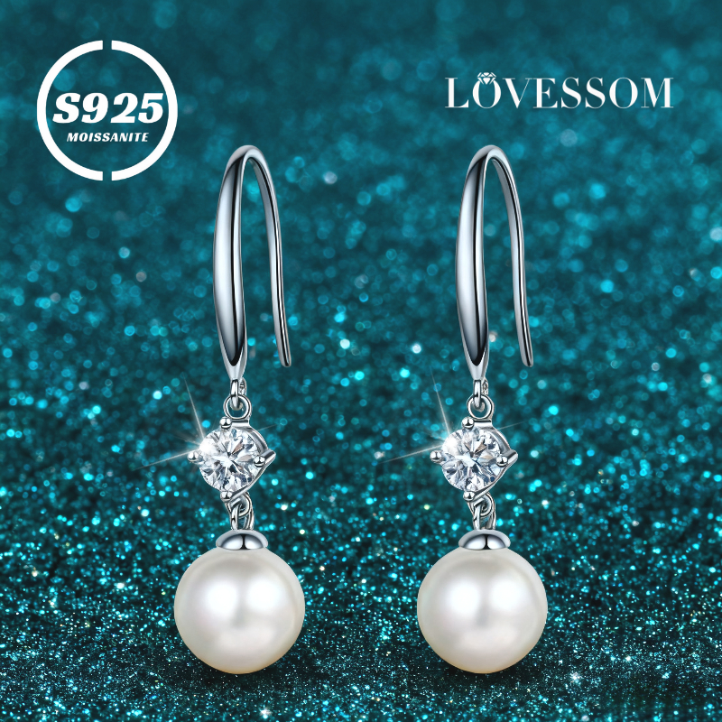 925 Sterling Silver 0.3ct*2 Moissanite & 4-prong Hook Earrings, Unisex Elegant Luxury Dainty Jewelry, Perfect Gift For Festivals & Anniversaries, Gift With Box